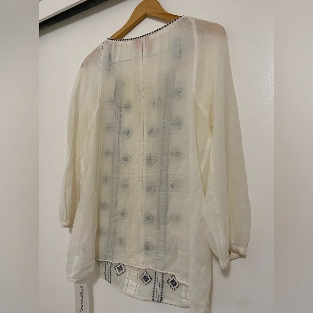 Tory Burch Lucille Top Embroidered Panel Cotton/Linen Blend